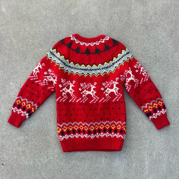 Vintage Alcott & Andrews Red Fair Isle Wool Knit Reindeer Scandinavian Sweater S - Picture 2 of 3